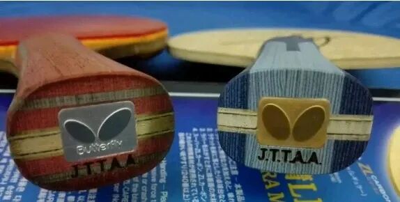 Table tennis blade and rubber elasticity comparison showing outer carbon and inner carbon construction